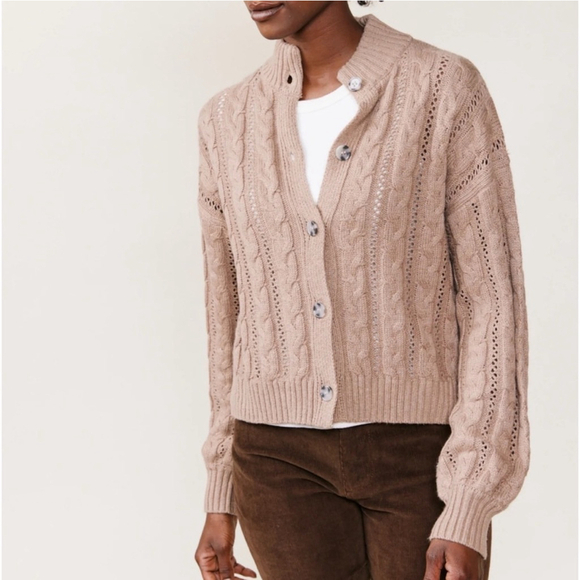 ABLE Ruth Cable Knit‎ Cardigan Chunky Oversized Mushroom Tan Brown Size 2X - Picture 1 of 10